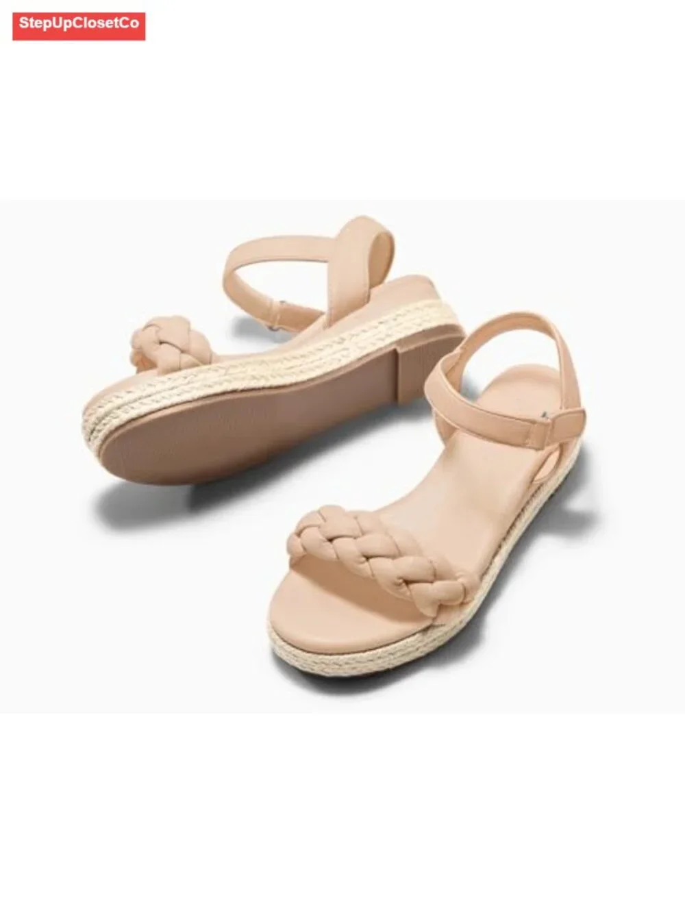 Girls Platform Sandals Espadrille Braid Open Toe Ankle Strap Wedge